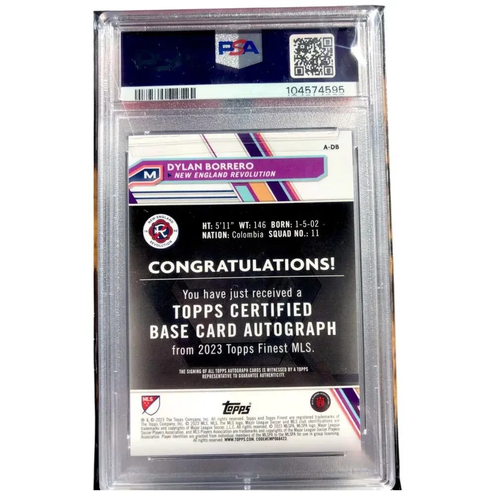2023 Topps Finest MLS Auto Gold Refractor ADB Dylan Borrero Revolution /50 PSA10